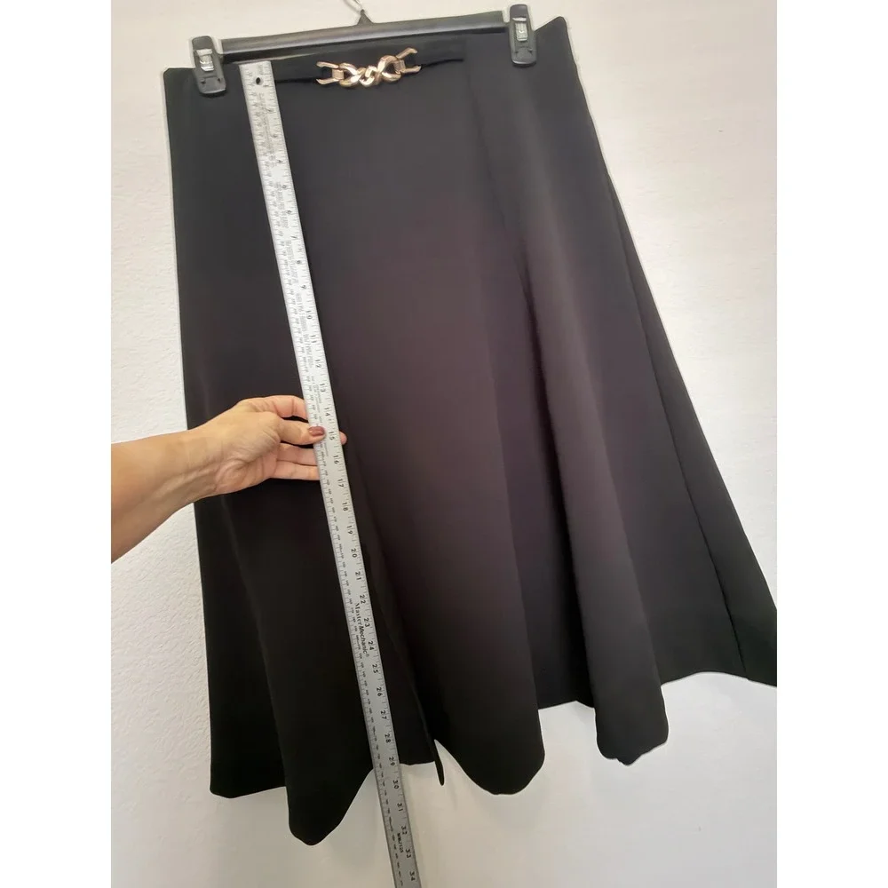 Roz & Ali Black A-Line Midi Skirt Gold Chain Detail Size Large